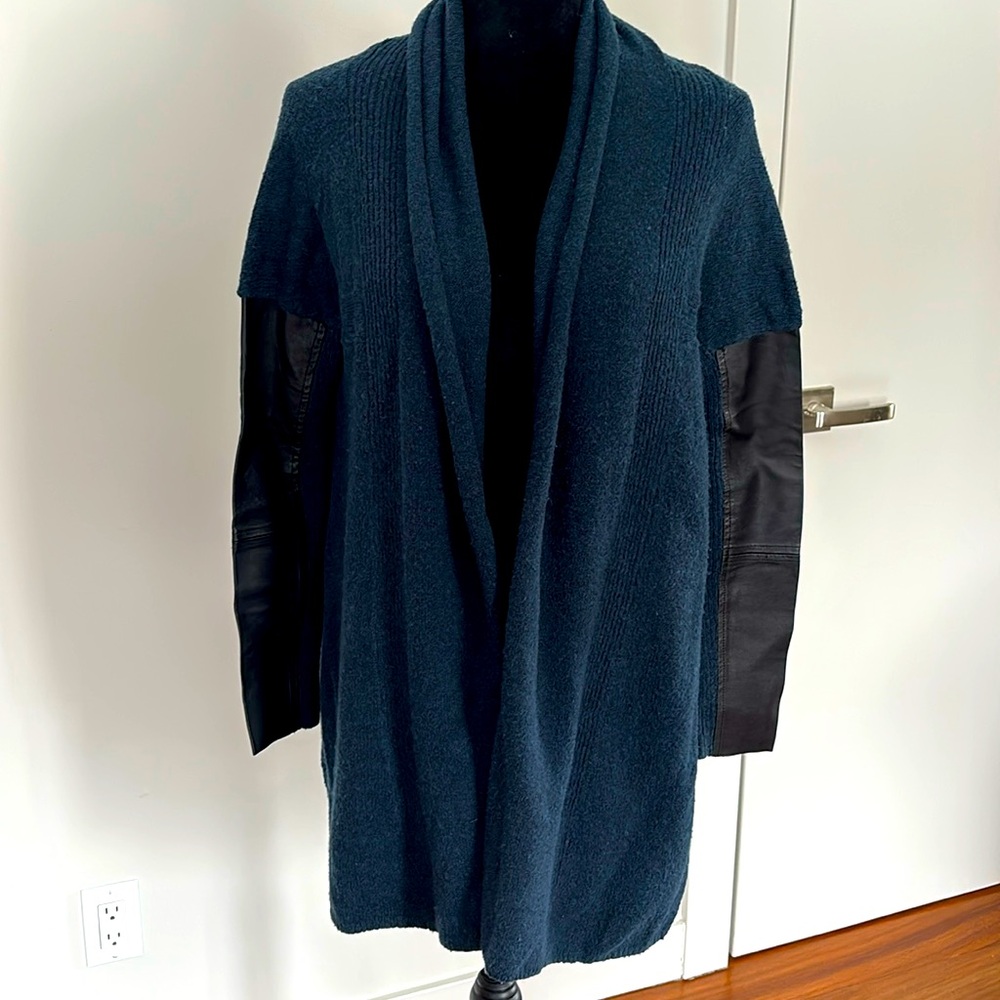 Maje, cardigan with leather sleeves, size 2
